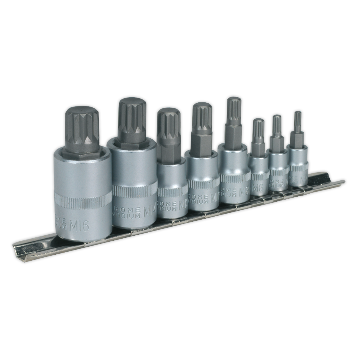 Sealey Spline Socket Bit Set 8 Pieces 1/4" 3/8" & 1/2" Square Drive AK6214