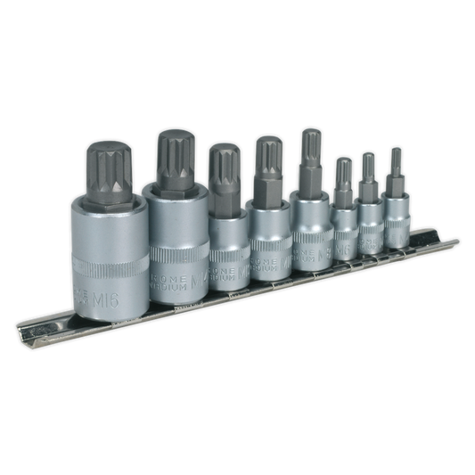 Sealey Spline Socket Bit Set 8 Pieces 1/4" 3/8" & 1/2" Square Drive AK6214