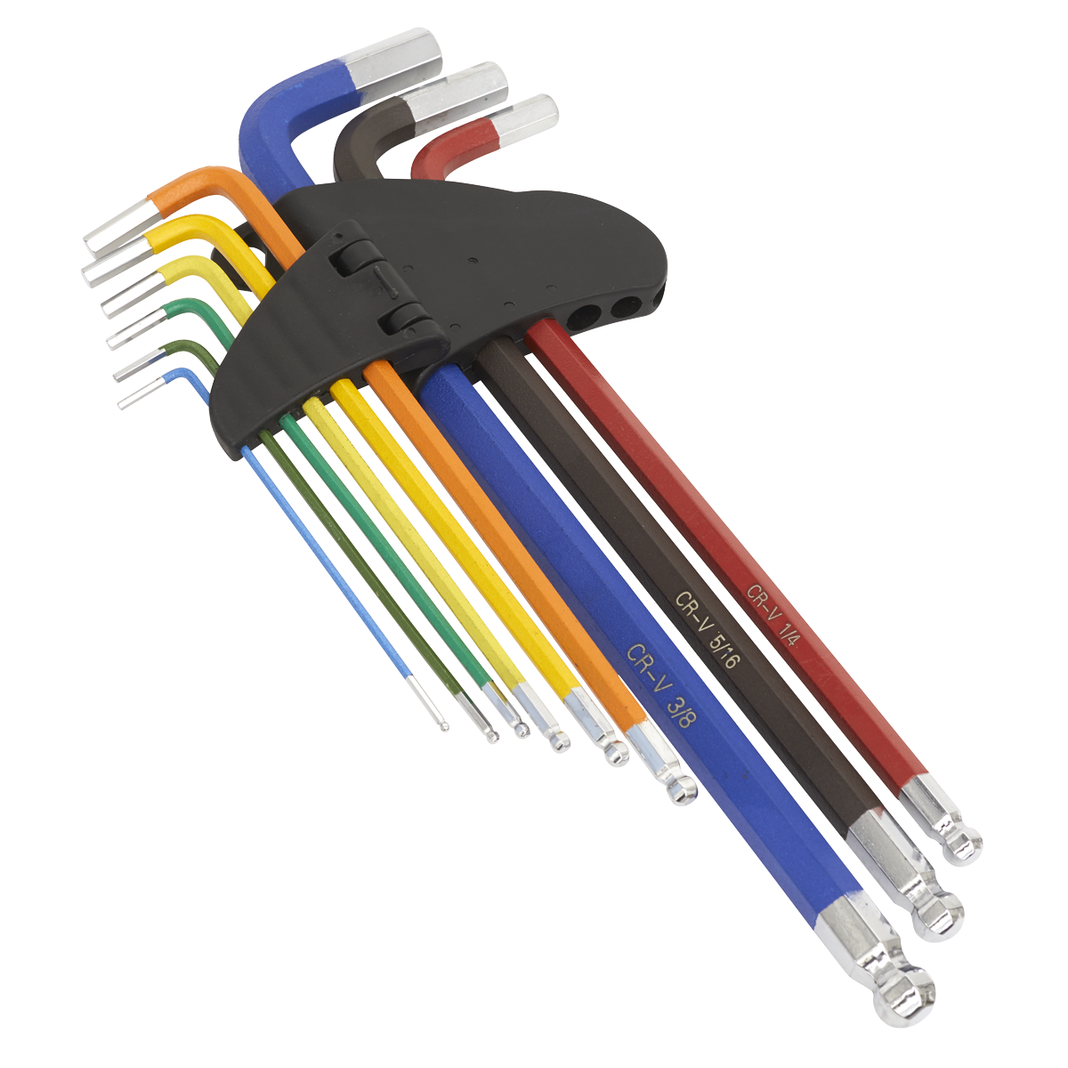 Sealey Ball-End Hex Key Set Extra Long 9 Pieces Colour-Coded Imperial AK7198