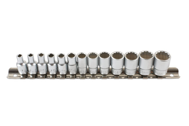 LASER 7590 Bi-Hex Socket Set 1/4" Inch Drive 13 Pieces Metric 4-14 mm Rail Kit