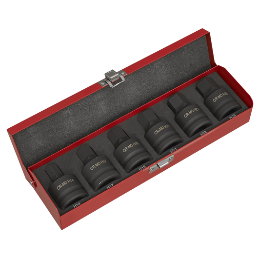 Sealey Hex Socket Bit Set Phosphate Finish 3/4" Square Drive 6 Pieces AK6217