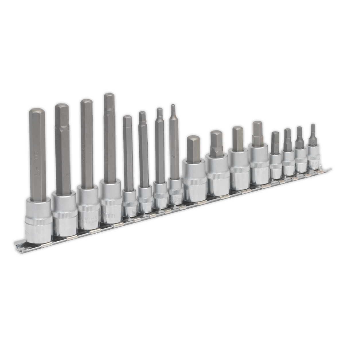 Sealey Hex Socket Bit Set Chrome Plated 16 Pcs 1/4" & 3/8" Square Drive AK6219