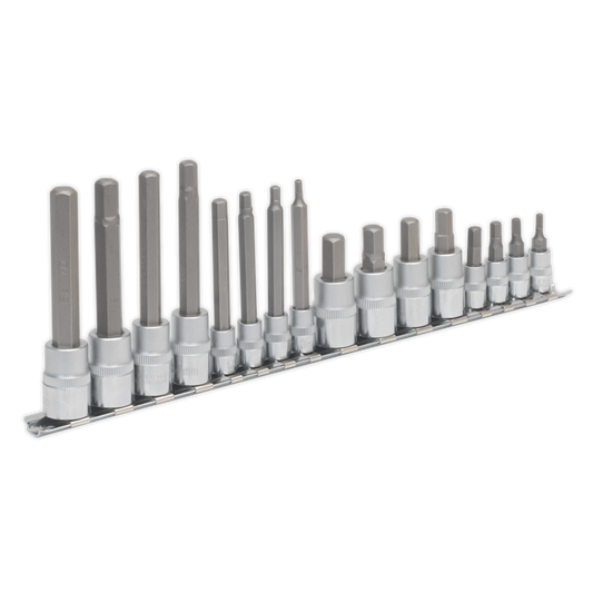 Sealey Hex Socket Bit Set Chrome Plated 16 Pcs 1/4" & 3/8" Square Drive AK6219