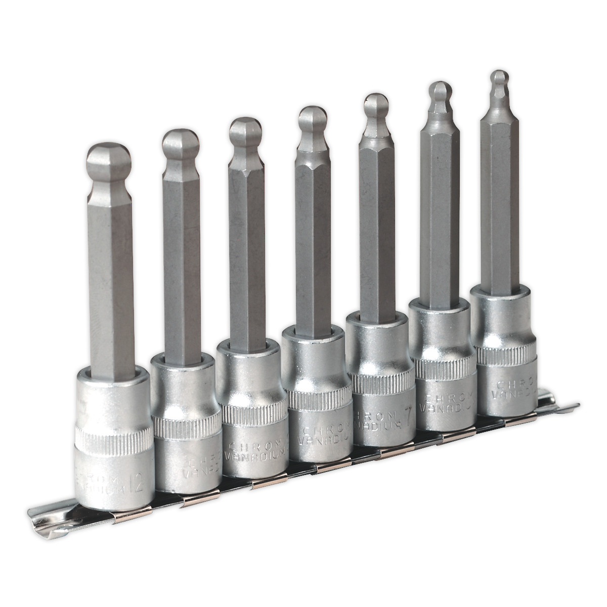 Sealey Hex Ball-End Socket Bit Set 7 Pieces 100mm 1/2" Square Drive Metric AK622
