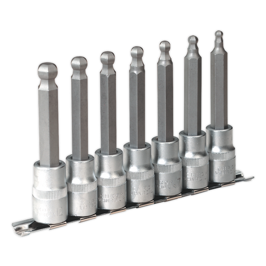 Sealey Hex Ball-End Socket Bit Set 7 Pieces 100mm 1/2" Square Drive Metric AK622