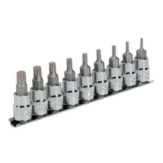 Sealey TRX-P Socket Bit Set Polished Finish 9 Pcs 3/8" Square Drive 50mm AK6222