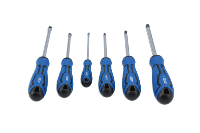 LASER TOOLS 7613 Screwdriver Set Flat & PzDrive Chrome Vanadium 6 Pieces