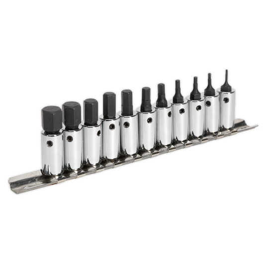 Sealey Hex Socket Bit Set 11 Pieces 1/4" Square Drive Metric - Silver AK62251