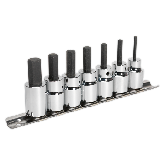 Sealey Hex Socket Bit Set 7 Pieces 3/8" Square Drive Corrosion Resistant AK62253