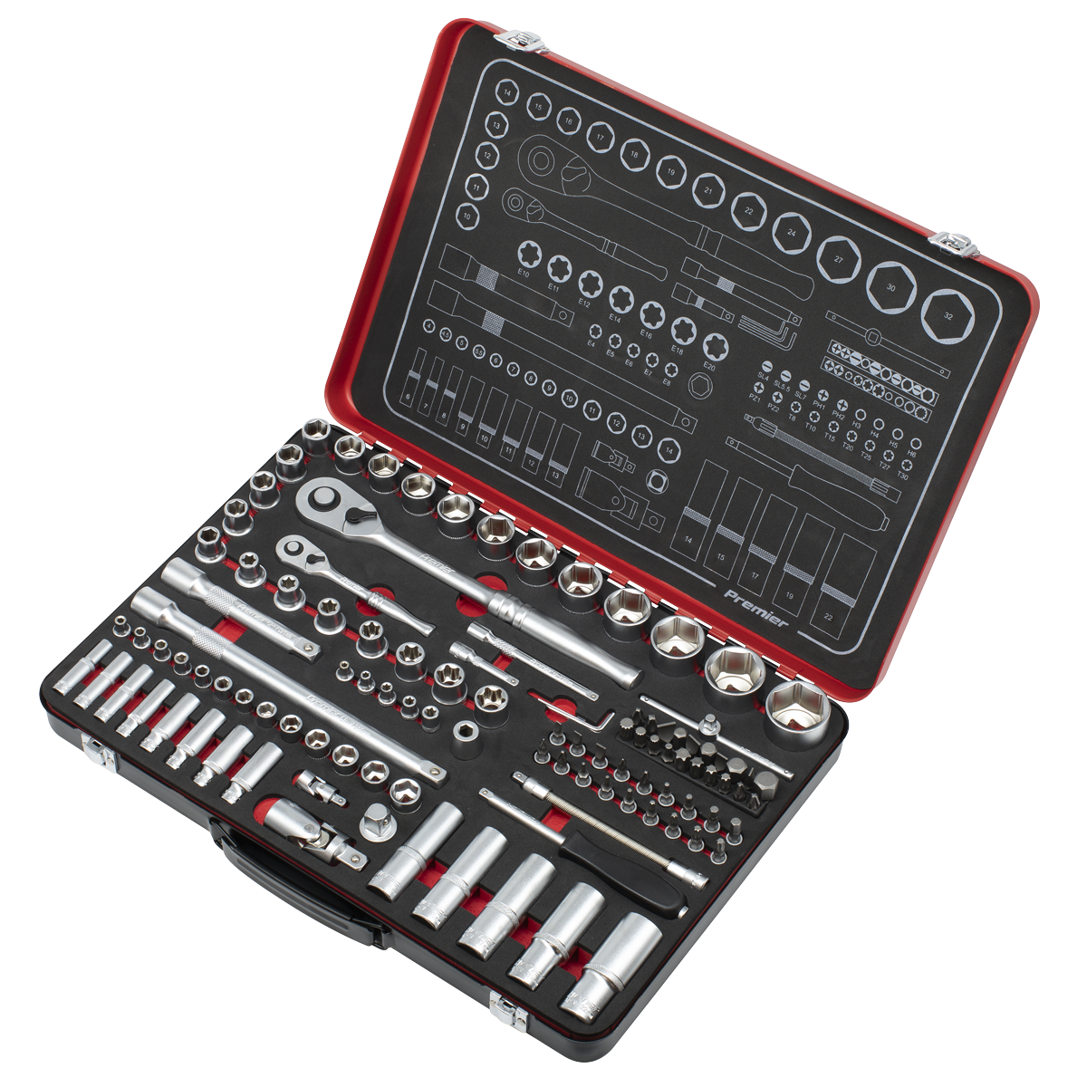Premier Platinum Socket Set 1/4" 1/2" Square Drive 108 Pieces With Storage Case