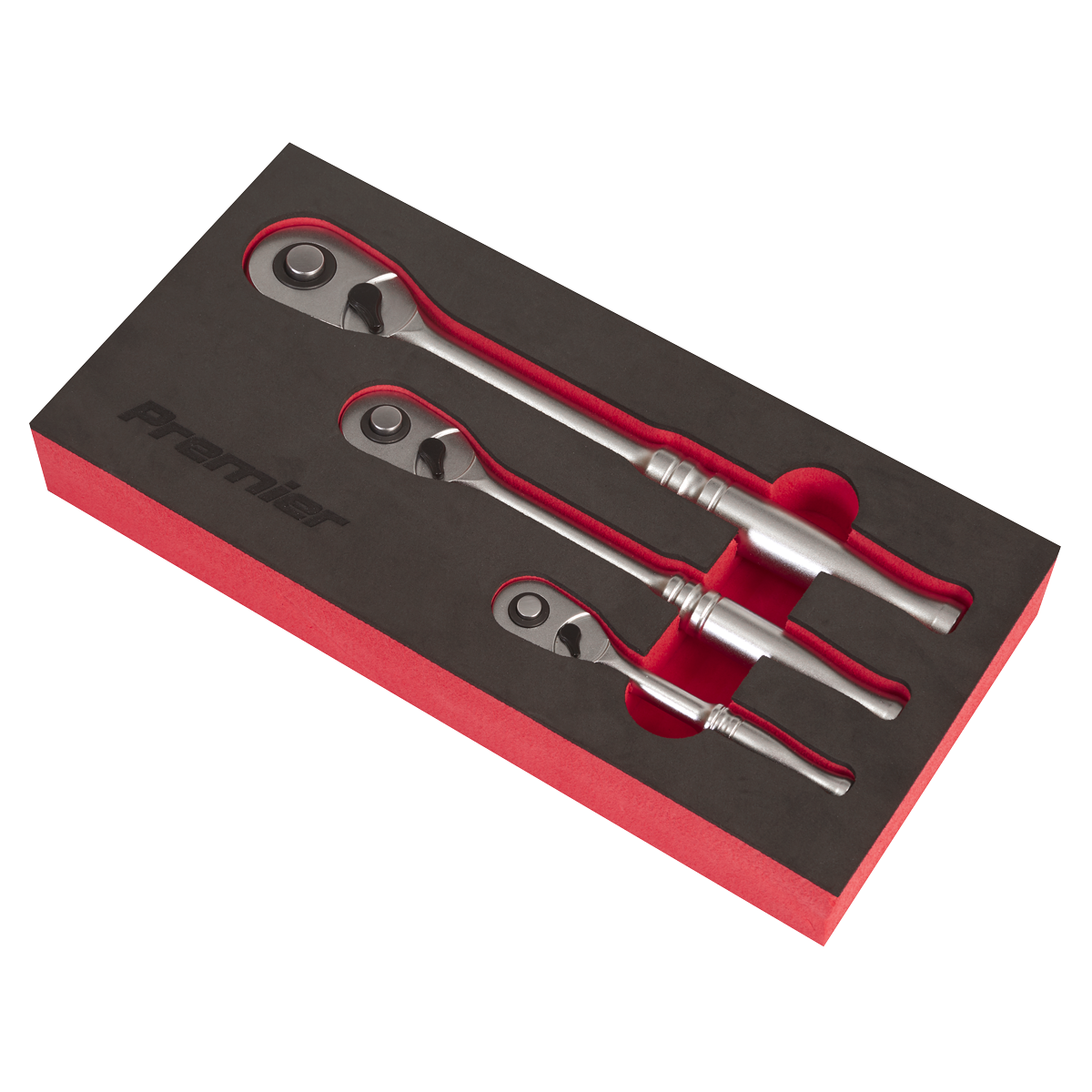 Premier Platinum Ratchet Wrench Set 3 Pcs Pear-Head Flip Reverse 1/4" 3/8" 1/2"