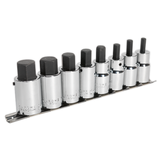 Sealey Hex Socket Bit Set 8 Pieces 1/2" Square Drive Corrosion Resistant AK62258