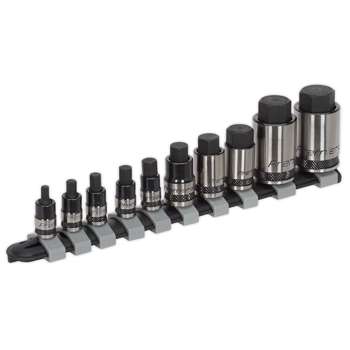 Sealey 1/4" 3/8" & 1/2" Square Drive Stubby Hex Socket Bit Set 10pc AK6229B