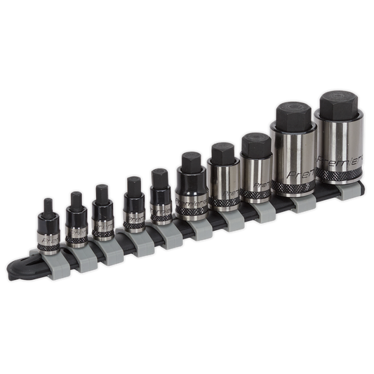 Sealey 1/4" 3/8" & 1/2" Square Drive Stubby Hex Socket Bit Set 10pc AK6229B