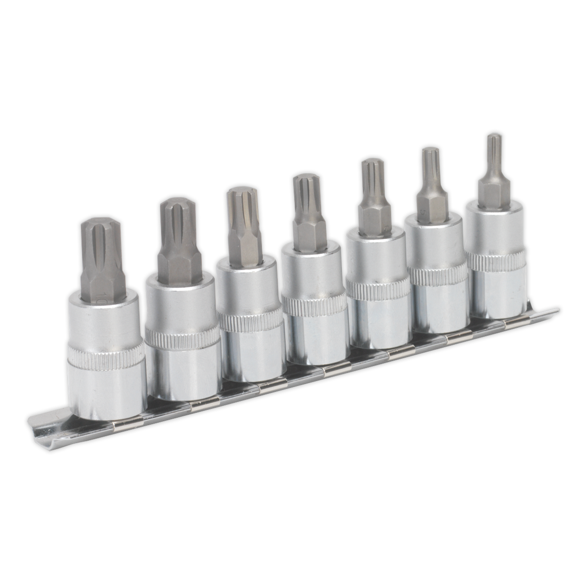 Sealey Ribe Socket Bit Set Knurled Ring 7 Pieces 3/8" Square Drive 50mm AK6232