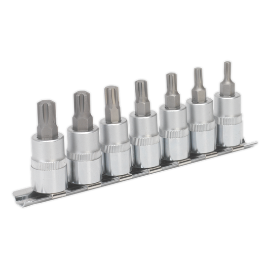 Sealey Ribe Socket Bit Set Knurled Ring 7 Pieces 3/8" Square Drive 50mm AK6232