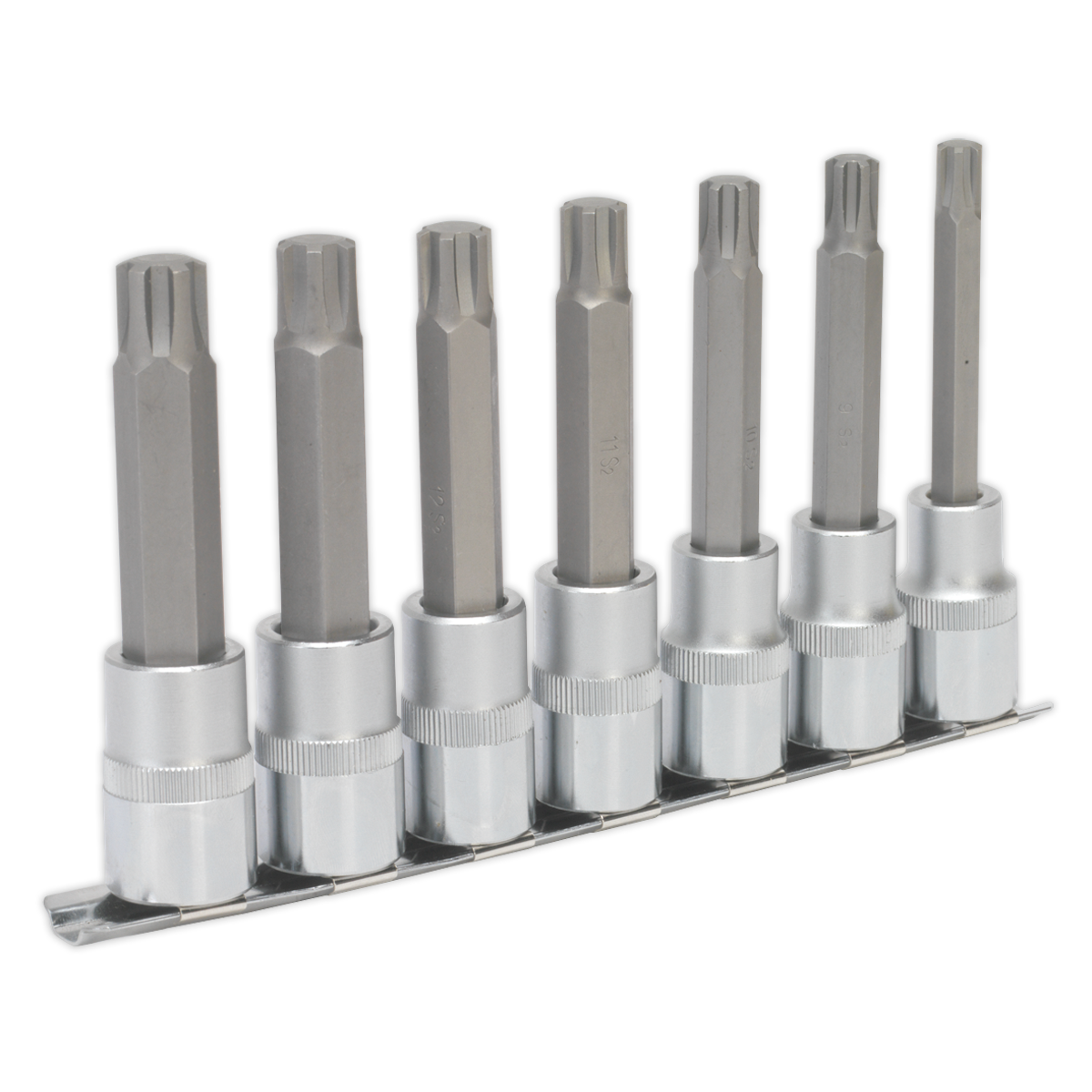 Sealey Ribe Socket Bit Set 7 Pieces 1/2" Square Drive 100mm Silver AK6235