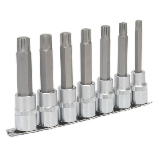 Sealey Ribe Socket Bit Set 7 Pieces 1/2" Square Drive 100mm Silver AK6235