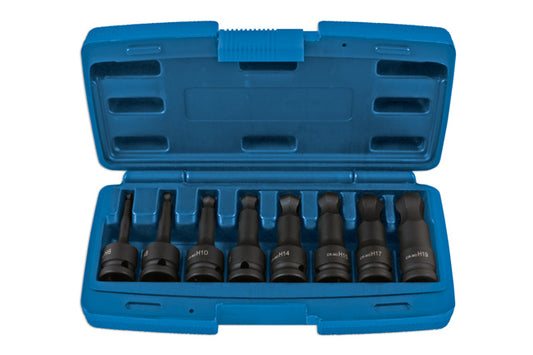 LASER 7672 Ball End Impact Hex Socket Bit Set 1/2" Drive 8 Pieces Metric Kit
