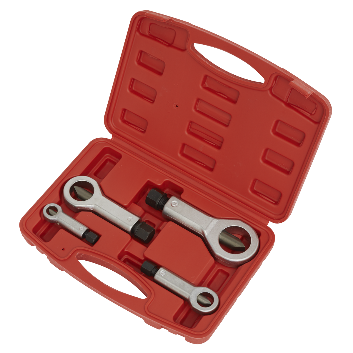 Sealey Nut Splitter Set Hardened Steel & Forged Grips 4 Pieces Storage Box AK85
