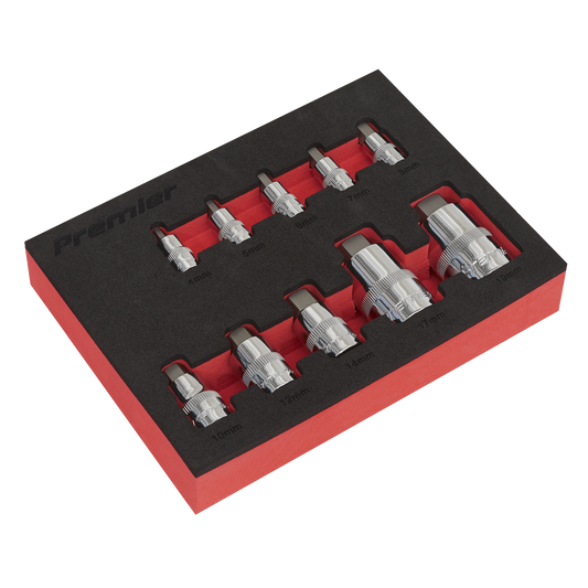Sealey Hex Socket Bit Set 10 Pieces Stubby 1/4" 3/8" 1/2" Square Drive AK6244