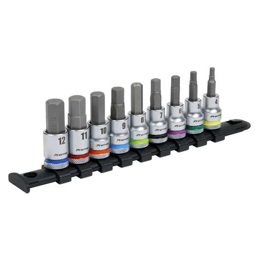 Sealey Hex Socket Bit Set Colour-Coded 9 Piece 3/8" Square Drive Platinum AK6250