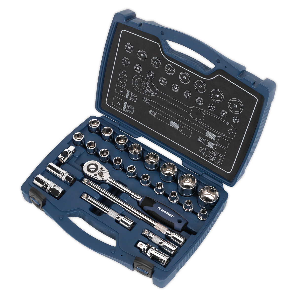 Sealey Socket Set 26 Pieces 1/2" Square Drive 6 Point WallDrive Metric AK8992