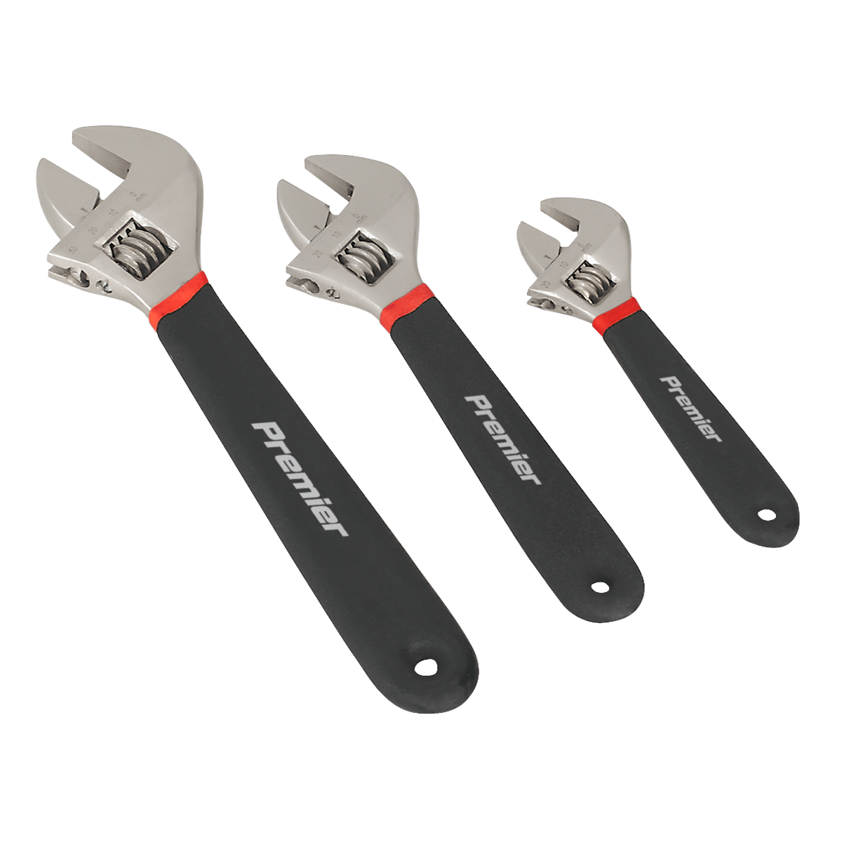 Sealey Adjustable Wrench Set Chrome Vanadium Steel 3 Pieces Ni-Fe Finish AK907
