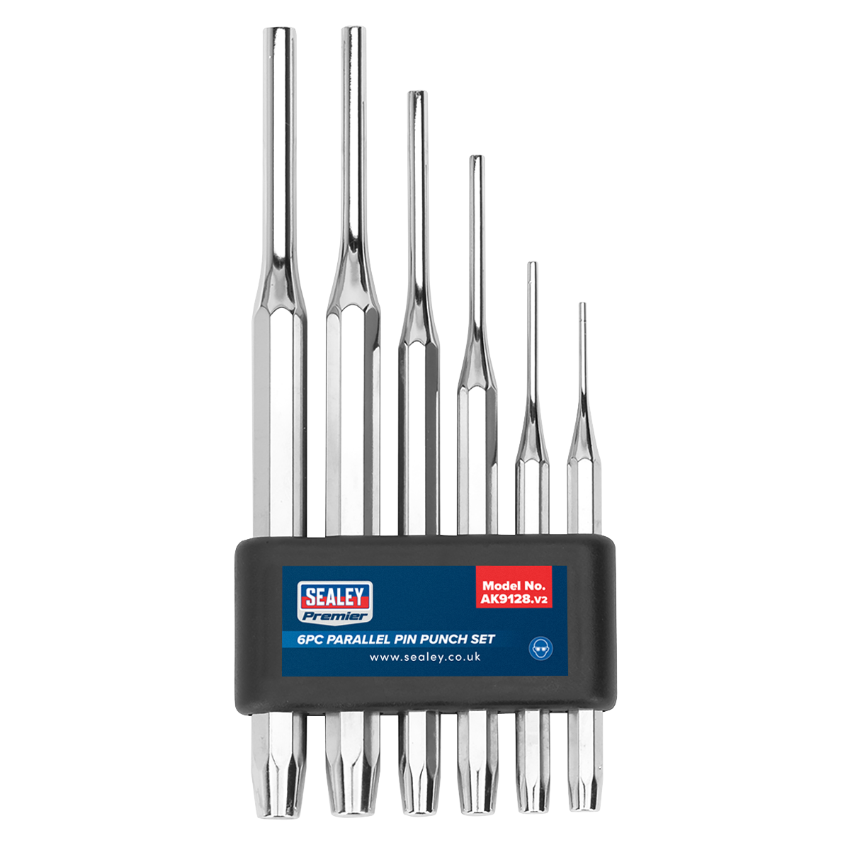 Sealey Parallel Pin Punch Set With Composite Retainer Professional 6pc AK9128