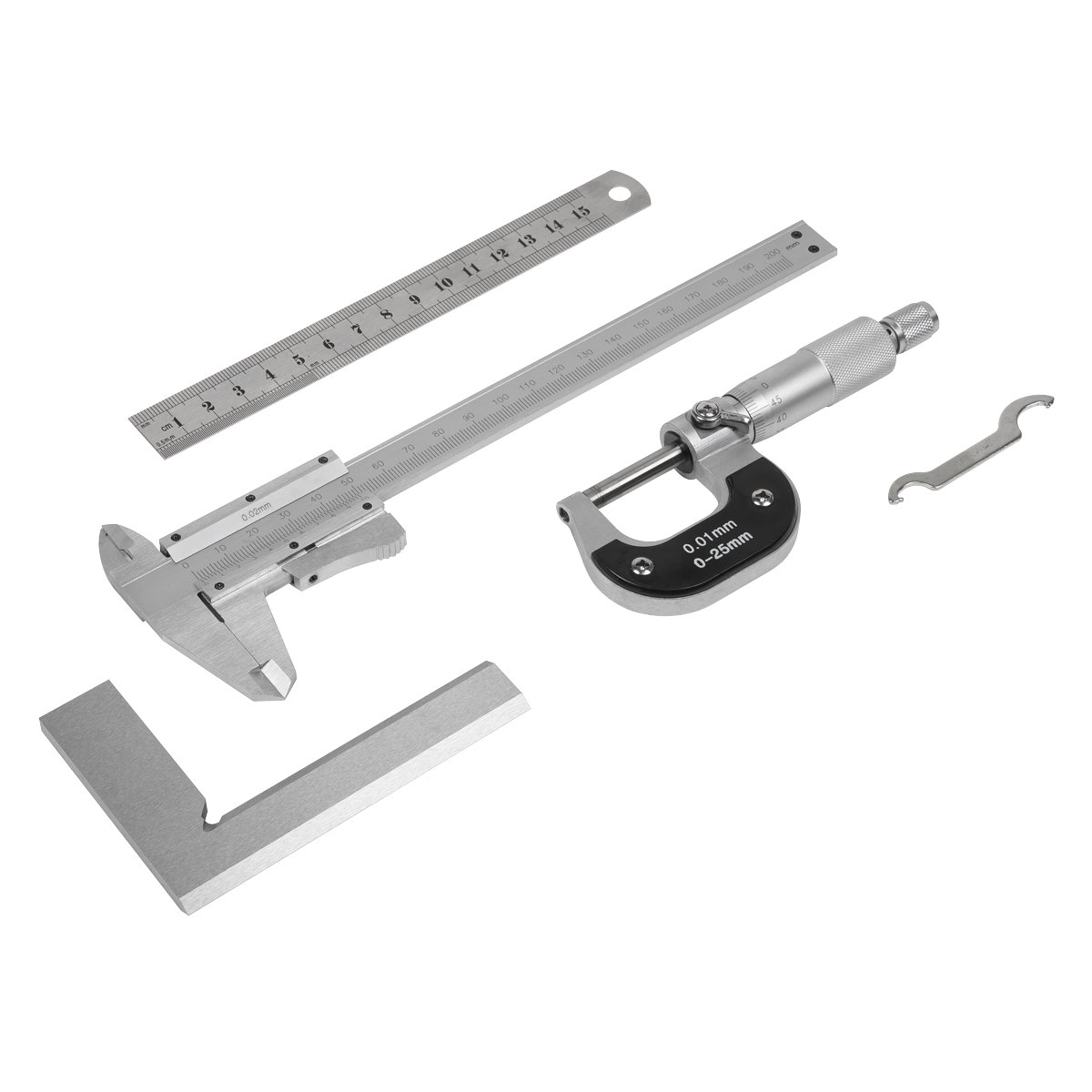 Sealey Measuring Tool Set 4 Pieces Vernier Caliper Micrometer Square AK91SET