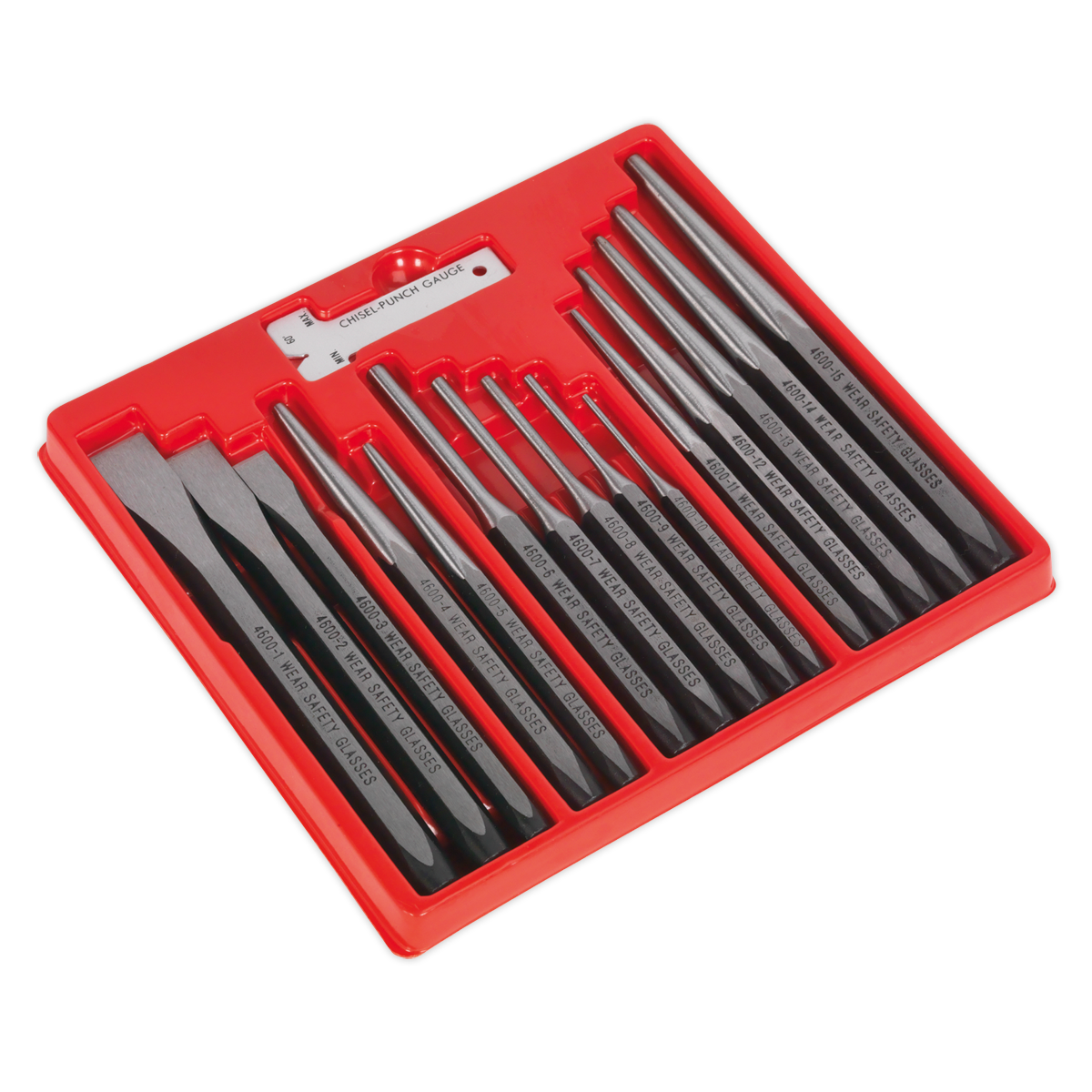 Sealey Punch & Chisel Set 16 Pieces Includes Chisel Sharpening Gauge Tool AK9216