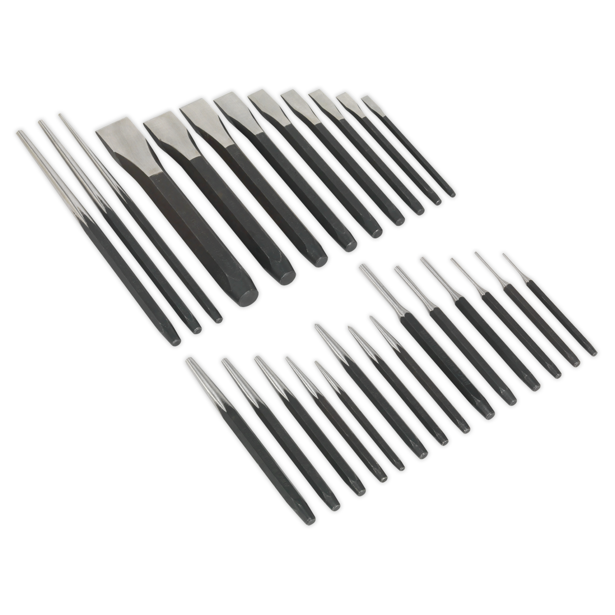 Sealey Punch & Chisel Set With Chemically Blackened Finish 26 Pieces AK9298