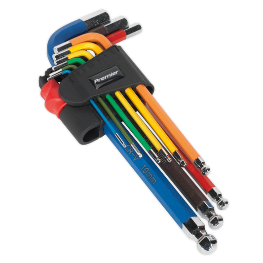Sealey Ball-End Hex Allen Key Set 9Pc Colour-Coded Metric Chrome Vanadium AK7190