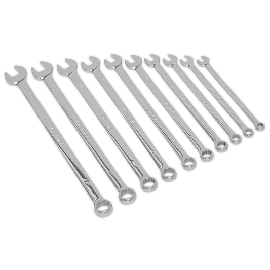 Sealey Combi Spanner Set 10 Pcs Extra-Long Metric Chrome Vanadium Steel AK6310