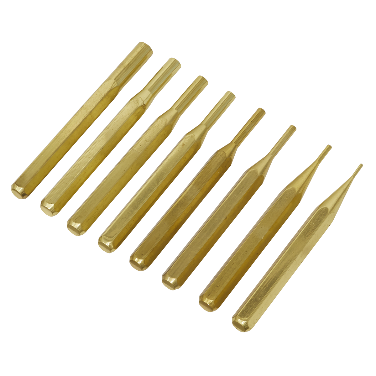 Sealey Brass Pin Punch Set 8pc 1.6mm/2.4mm/3.2mm/4mm/4.8mm/5.5mm/6.4mm/8mm AKB08