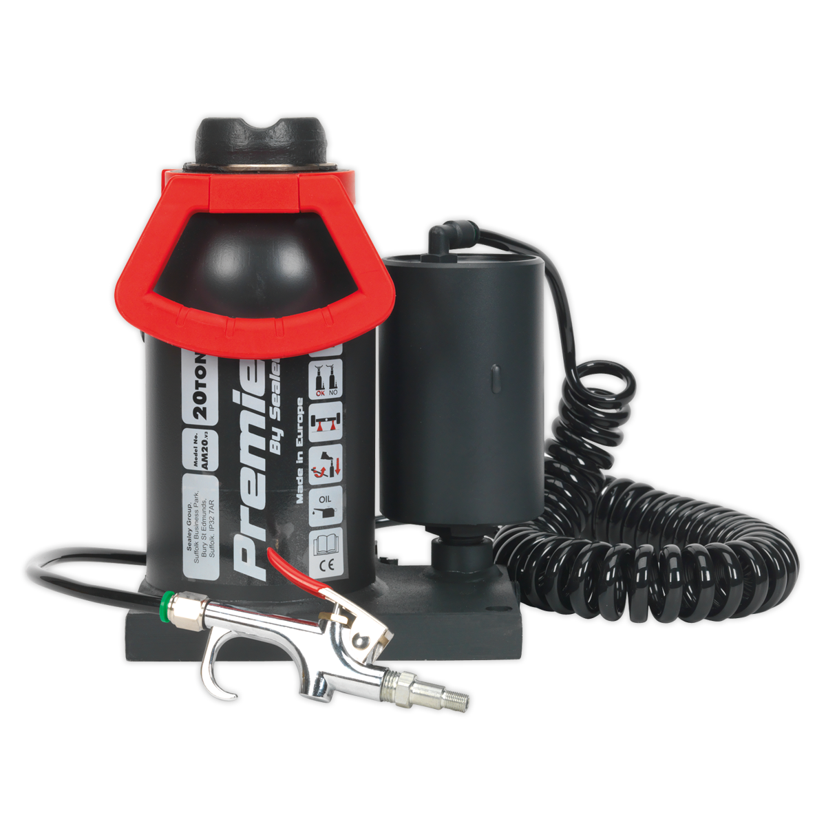 Sealey Bottle Jack 20 Tonne Manual/Air Hydraulic 90° Rotating Pump AM20