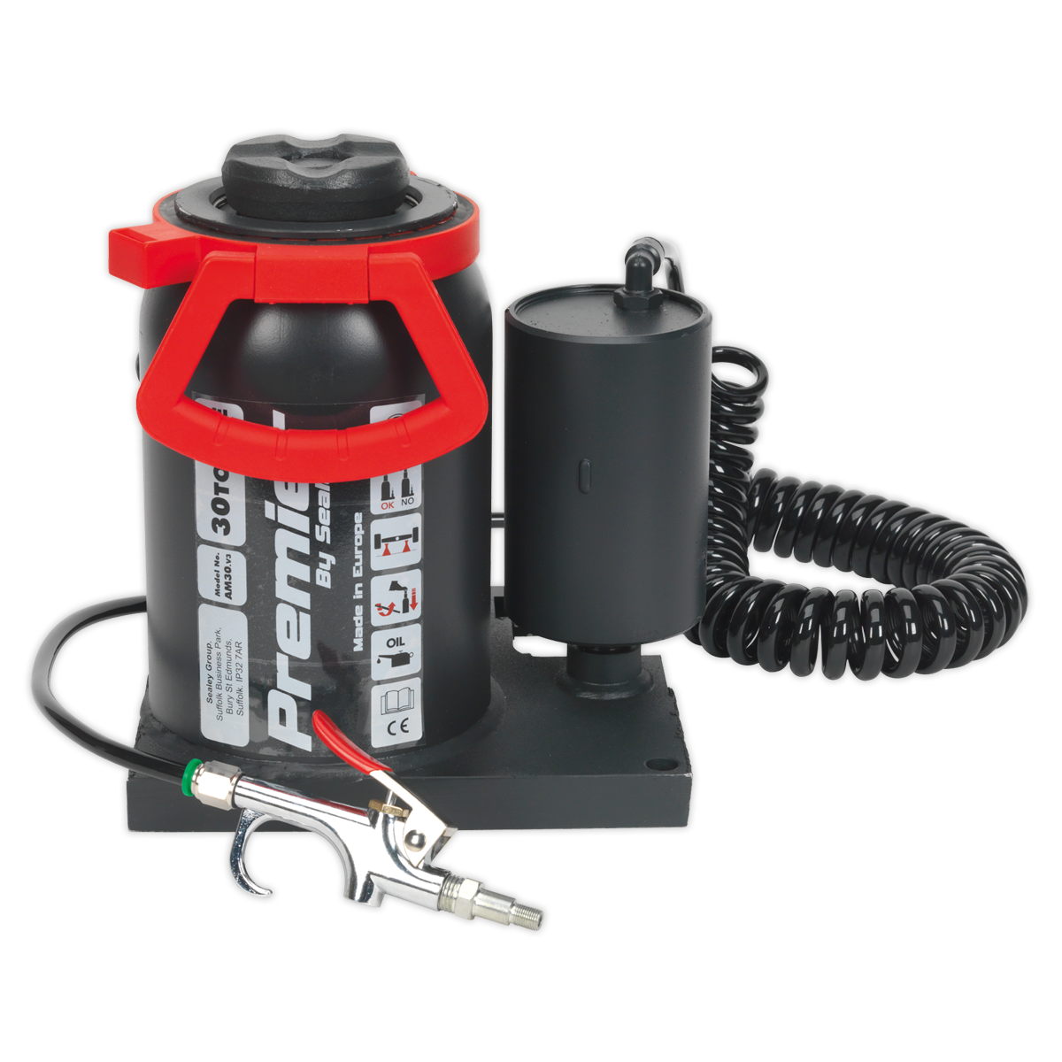 Sealey Bottle Jack 30 Tonne Manual/Air Hydraulic 90° Rotating Pump AM30