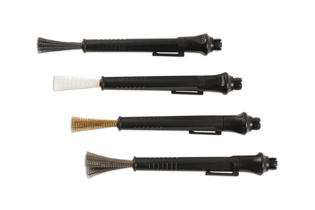 LASER 7744 Pen Type Detailing Brush Set 4pc Steel Brass Stainless Nylon