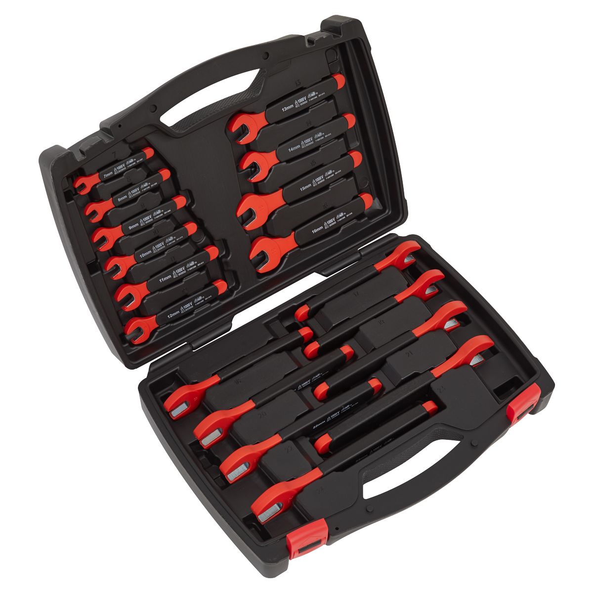 Sealey VDE Approved Insulated Open-End Spanner Set in Storage Case 18pc AK63172