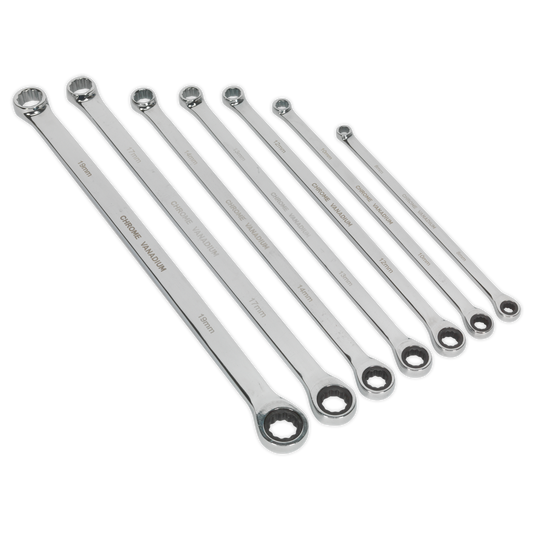 Sealey Double Ring Ratchet/Fixed Spanner Set 7 Pieces Extra Long Metric AK6319