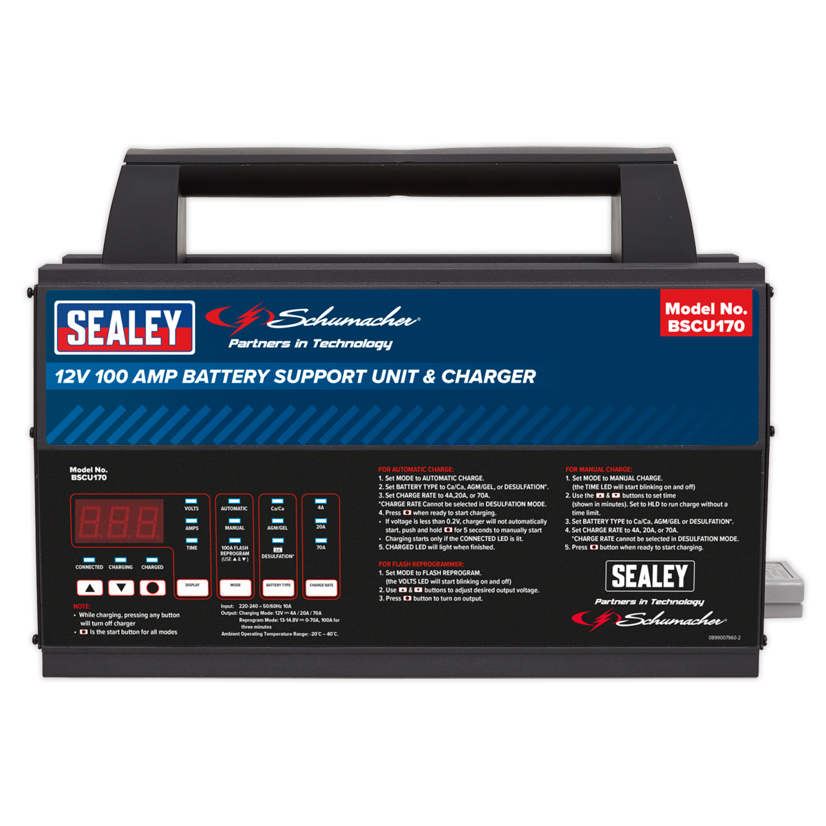 Sealey Schumacher Battery Support Unit Charger 12V 100A Fully Automatic BSCU170
