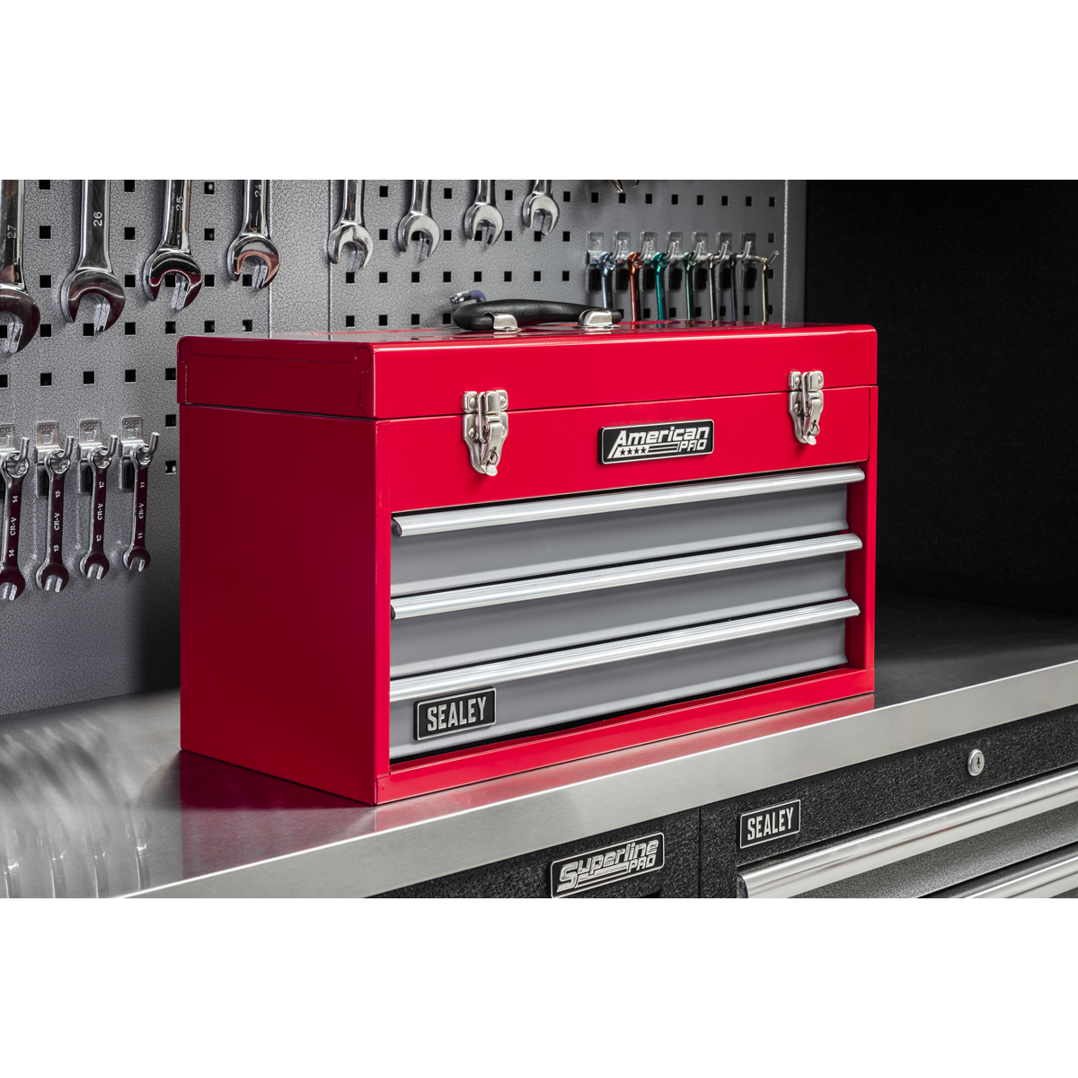 Sealey Topchest 3 Drawers Portable With Ball Bearing Runners - Red/Grey AP9243BB