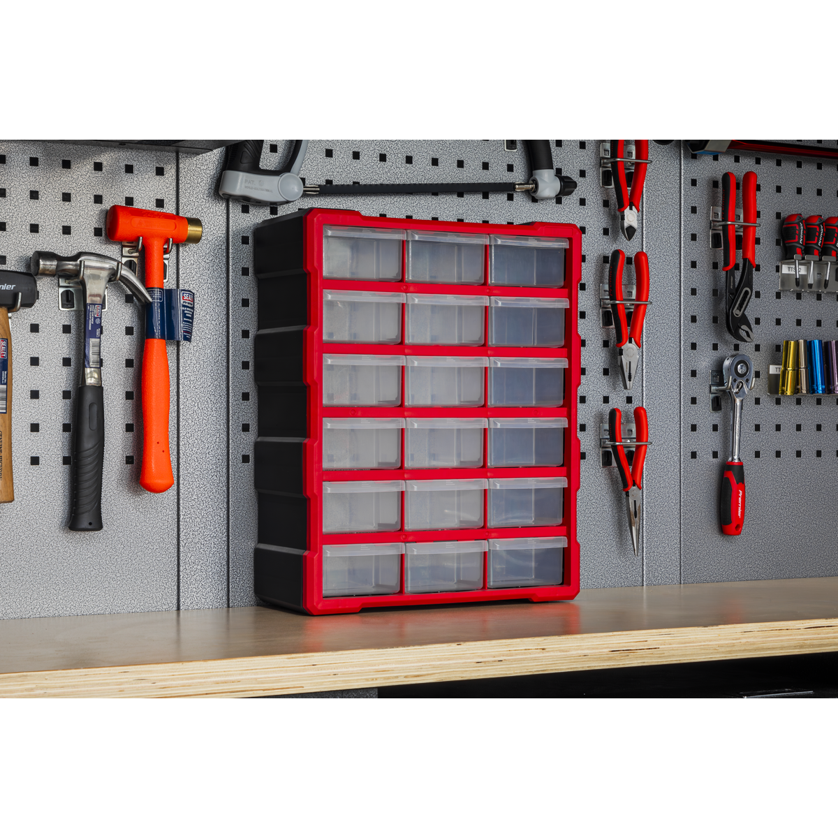 Sealey Cabinet Box 18 Impact Resistant Composite Drawers - Red/Black APDC18R