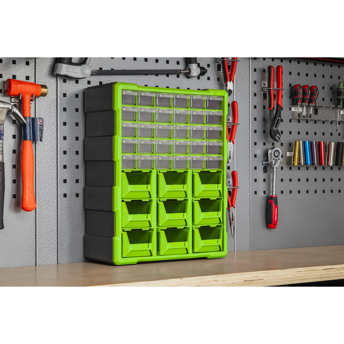 Sealey Cabinet Tool Box Wall Mountable 39 Drawer - Hi-Vis Green/Black APDC39HV
