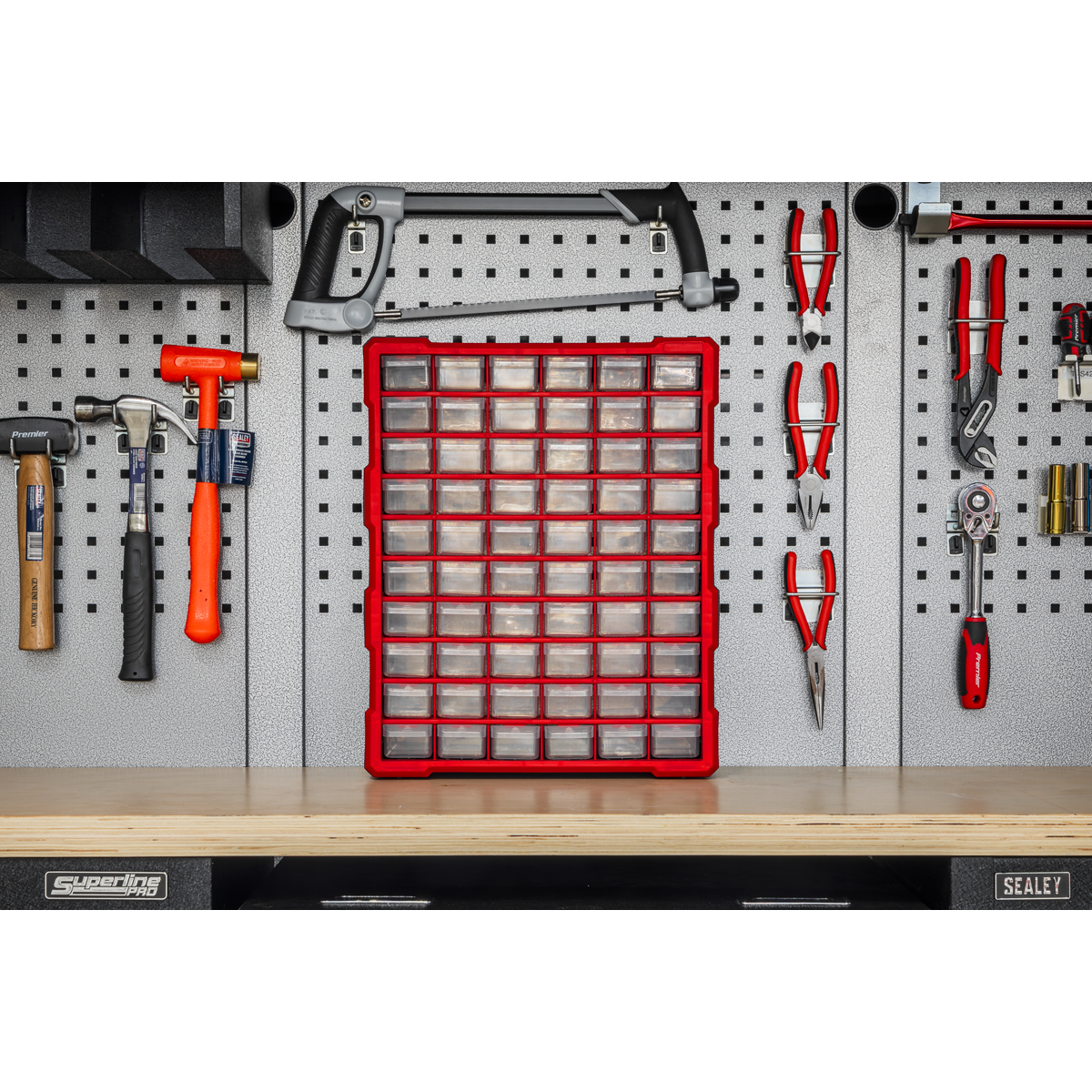 Sealey Cabinet Box 60 Drawer Wall Mountable/Freestanding - Red/Black APDC60R