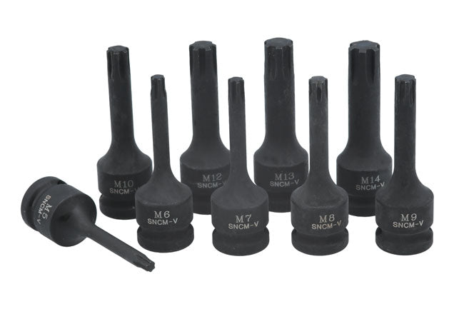 LASER 7806 9Pcs Screwdriver Ribe Impact Bit Set 1/2" Drive Chrome Molybdenum
