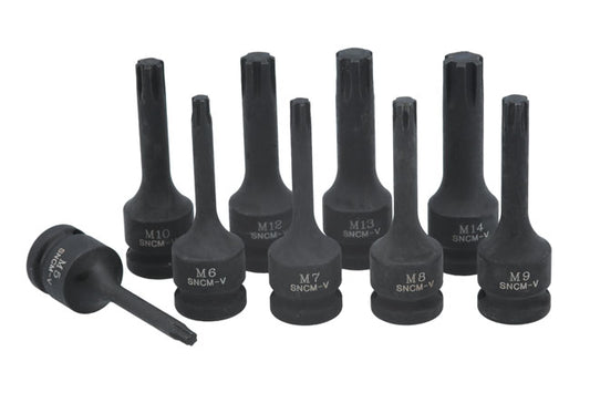 LASER 7806 9Pcs Screwdriver Ribe Impact Bit Set 1/2" Drive Chrome Molybdenum