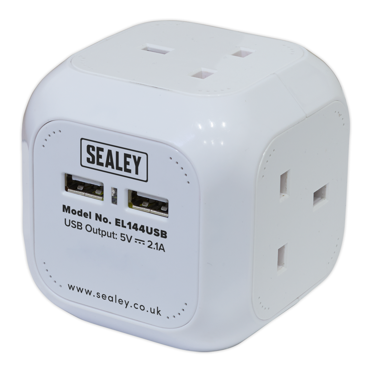 Sealey 4 Way 2xUSB 1.4m Cube Extension Lead 4x230V 2x5V 2.1A White EL144USB