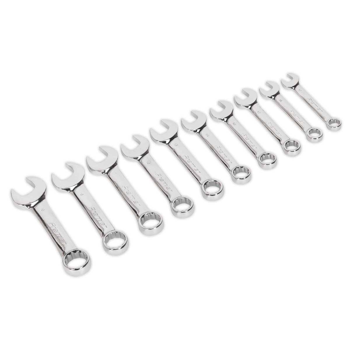 Sealey Combi Spanner Set 10 Pieces Stubby Metric Chrome Vanadium Steel AK633