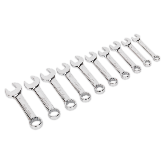 Sealey Combi Spanner Set 10 Pieces Stubby Metric Chrome Vanadium Steel AK633